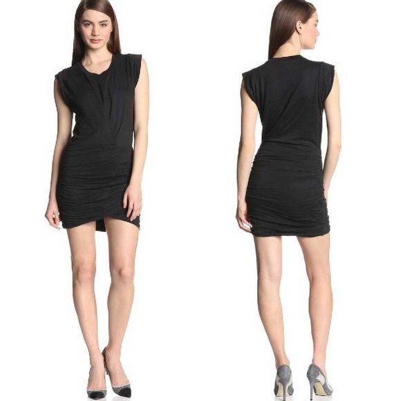 Joe's Jeans Womens Ruched Stretch Linen Jersey Mikaela Dress Black M NWT - Picture 1 of 8